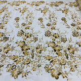 1 Yard Beaded & Sequined Lace Fabric Embroidered on 100% Polyester Net Mesh | Ivory with Gold
