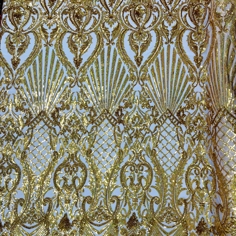 Sea Shell Sequin Damask Polyester Fabric - Iridescent Sequin Damask, 54" Width (1 Yard)