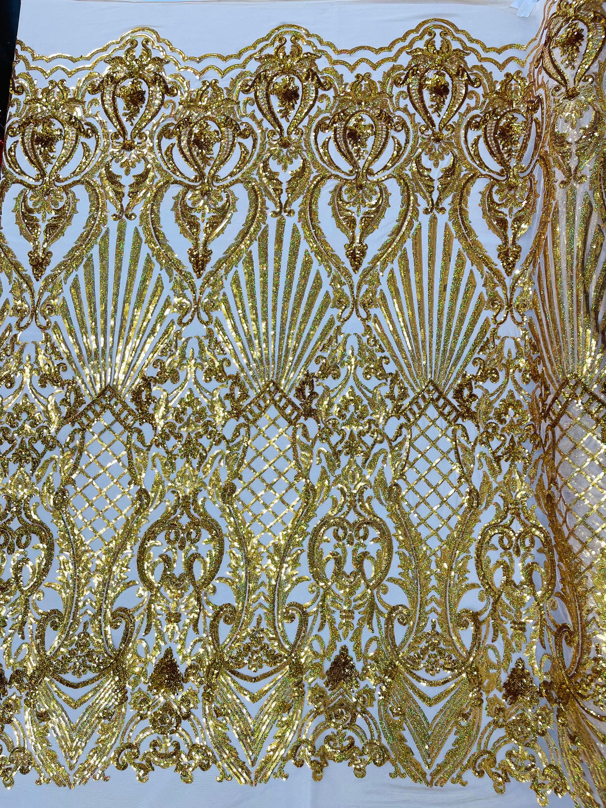 Sea Shell Sequin Damask Polyester Fabric - Iridescent Sequin Damask, 54" Width (1 Yard)