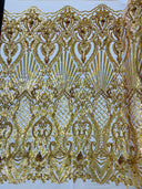 Sea Shell Sequin Damask Polyester Fabric - Iridescent Sequin Damask, 54" Width (1 Yard)