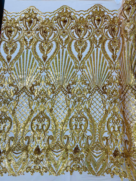 Sea Shell Sequin Damask Polyester Fabric - Iridescent Sequin Damask, 54" Width (1 Yard)