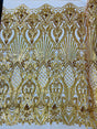 Sea Shell Sequin Damask Polyester Fabric - Iridescent Sequin Damask, 54" Width (1 Yard)