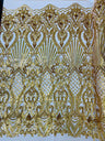 Sea Shell Sequin Damask Polyester Fabric - Iridescent Sequin Damask, 54" Width (1 Yard)