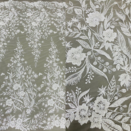 1 Yard Beaded Lace Fabric Embroidered on 100% Polyester Net Mesh