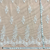 Beaded Corded Floral Lace White Mesh