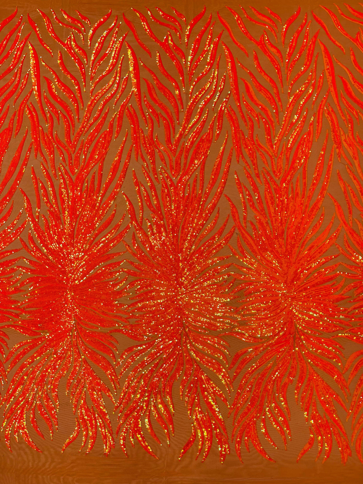 Phoenix Sequin Feather Polyester Fabric - Iridescent Flame Design, 54" Width (1 Yard)