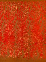 Phoenix Sequin Feather Polyester Fabric - Iridescent Flame Design, 54" Width (1 Yard)