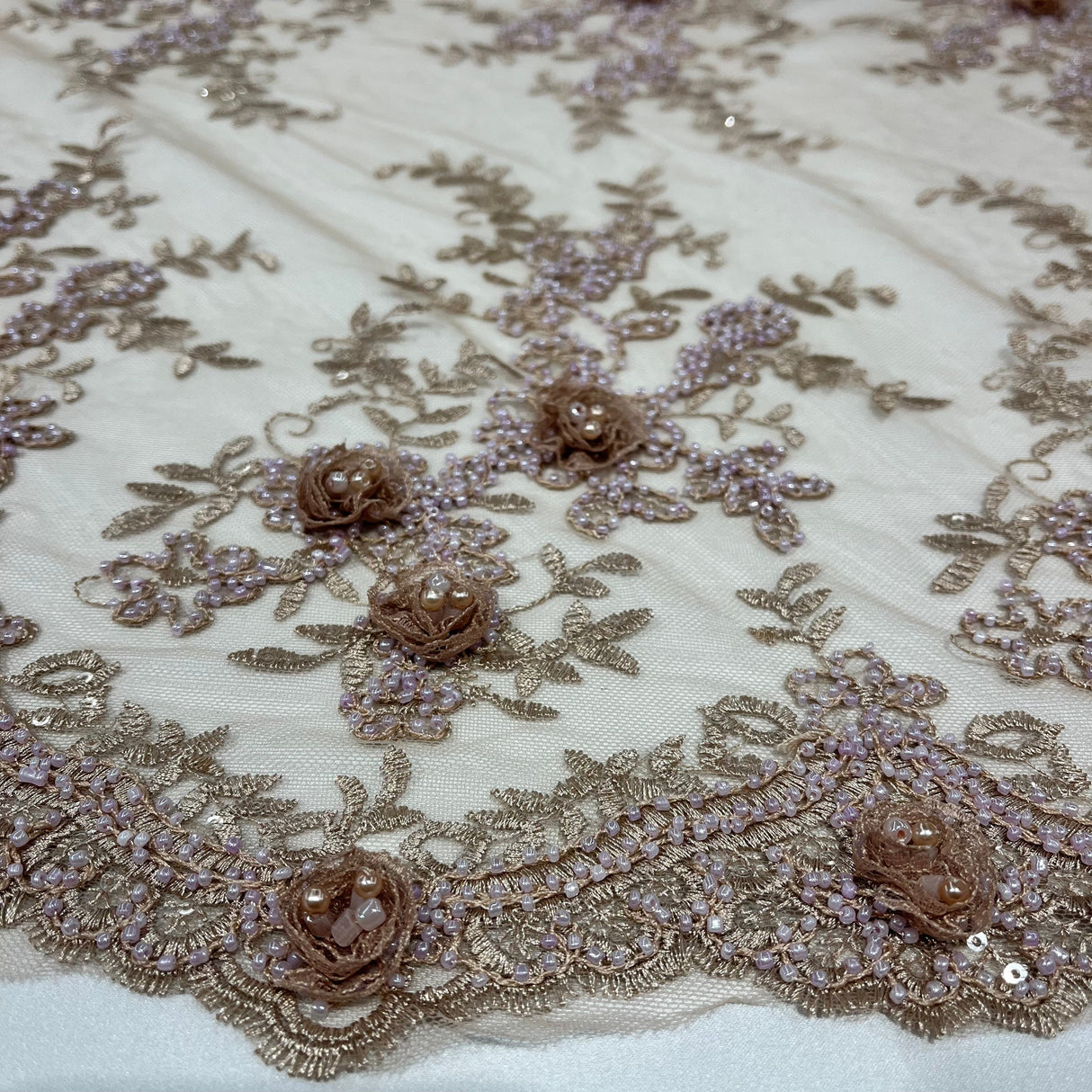 Beaded 3D Floral Lace Trimming 21" Wide