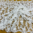 Beaded 3D Floral Lace Fabric Off White