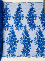 Rosa 3D Floral Design With Rhinestones Polyester Fabric - 3D Floral Embroidered Mesh Lace, 54" Width (1 Yard)