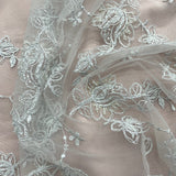 1 Yard Beaded and Corded Bridal Lace Fabric Embroidered on Polyester Net Mesh for Elegant Wedding Gowns – 50"