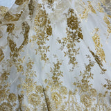 Beaded & Corded Bridal Lace Fabric - Embroidered, 100% Polyester Net Mesh, 53" Width (1 Yard)