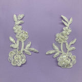 Beaded Corded Floral Lace Applique 4" x 2"