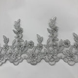 Beaded Corded Lace Trim Ivory Silver