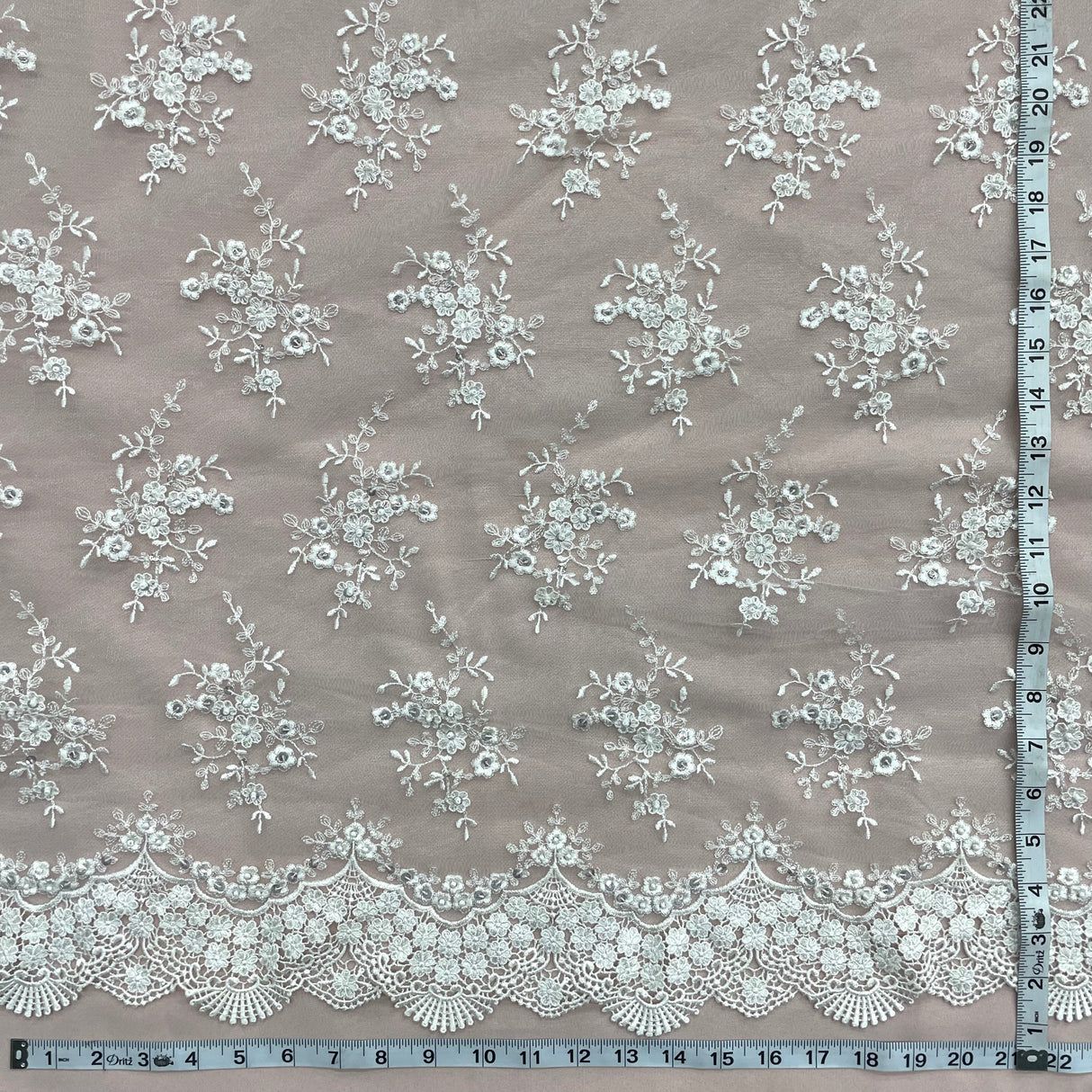 Beaded Lace Fabric Ivory Embroidered Mesh