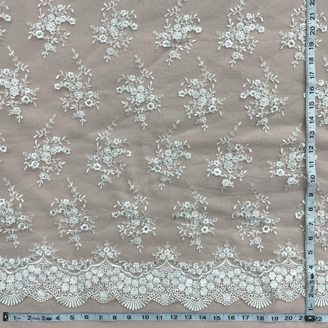 Beaded Lace Fabric Ivory Embroidered Mesh