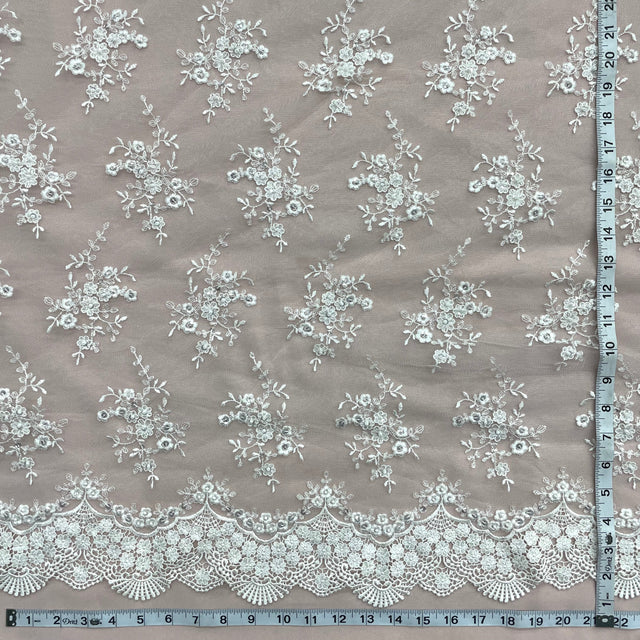 Beaded Lace Fabric Ivory Embroidered Mesh