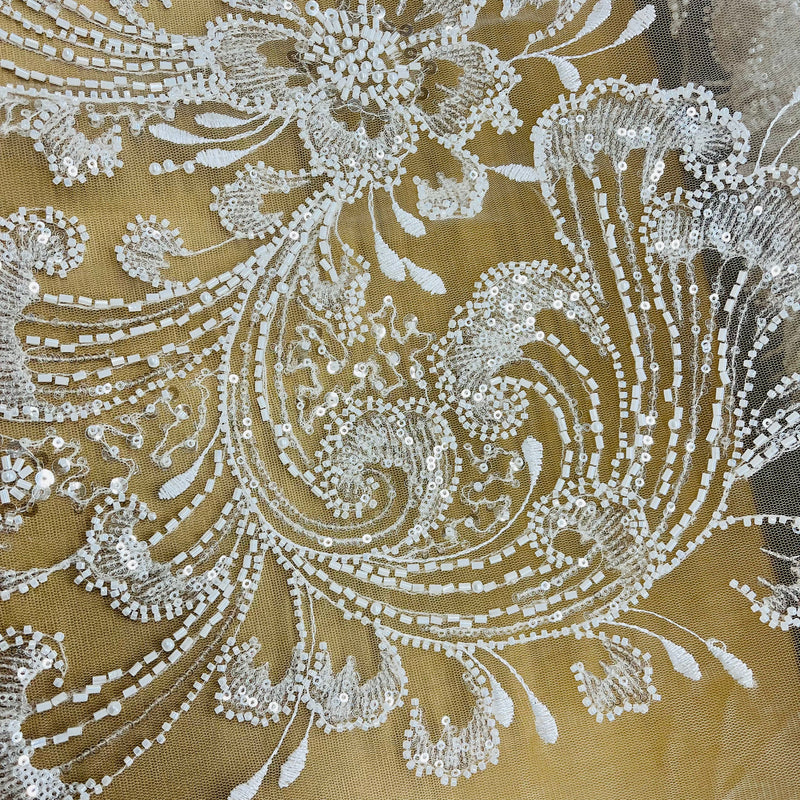 Beaded Lace Fabric on Polyester Net Mesh