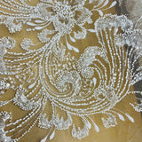 Beaded Lace Fabric on Polyester Net Mesh