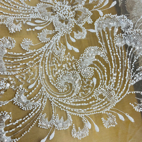 Beaded Lace Fabric on Polyester Net Mesh