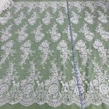 1 Yard Corded Bridal Lace Fabric Embroidered on Polyester Net Mesh