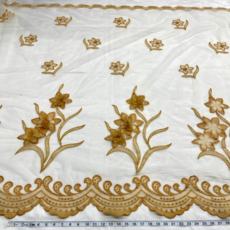 1 Yard Beaded 3D Floral Lace Fabric Embroidered on Polyester Net Mesh – 52"