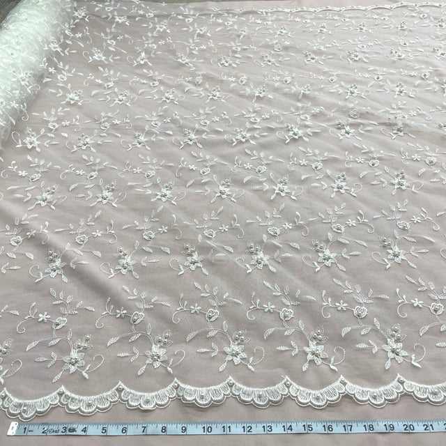 Beaded Lace Fabric Ivory Mesh