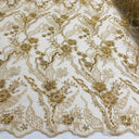 Beaded Lace Fabric on Polyester Net Mesh 50"