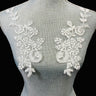 Corded Floral Applique Polyester Fabric - White, Ivory, White With Silver, Ivory With Silver, 9" X 3" (1 Pair)