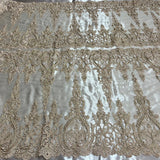 1 Yard Corded Bridal Lace Fabric Embroidered on 100 Percent Polyester Net Mesh Gold