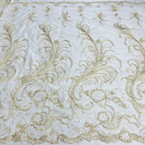1 Yard Elegant Corded Bridal Lace Fabric Embroidered on 100% Polyester Net Mesh – Silver – 54"