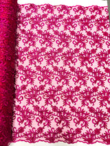 Estrella Corded Flowers Embroider With Sequins Mesh Lace Fabric - Floral Embroidered, Double Scallop, 50-54" Width, 36" Length (1 Yard)