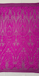 Big Sequin Damask Polyester Fabric - Damask Sequin Mesh, 54" Width (1 Yard)