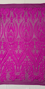 Big Sequin Damask Polyester Fabric - Damask Sequin Mesh, 54" Width (1 Yard)