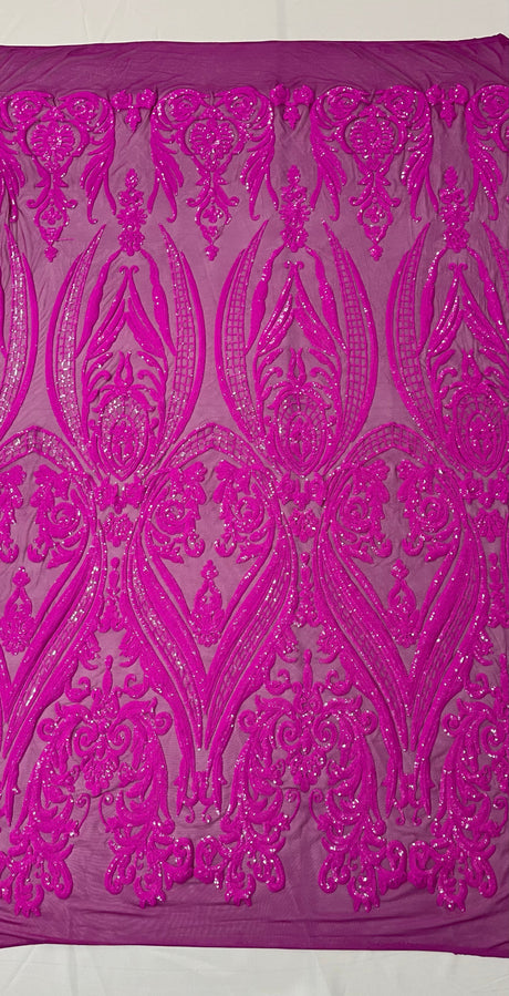 Big Sequin Damask Polyester Fabric - Damask Sequin Mesh, 54" Width (1 Yard)