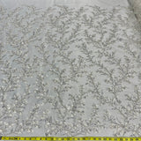 Beaded 3D Floral Lace Fabric Ivory with Silver 54"