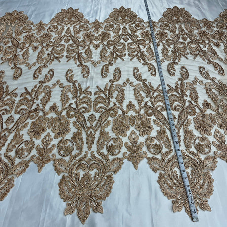 Beaded & Corded Bridal Lace Fabric - Gold, Silver, Rose Gold, Ivory, White, 51" Width (1 Yard)