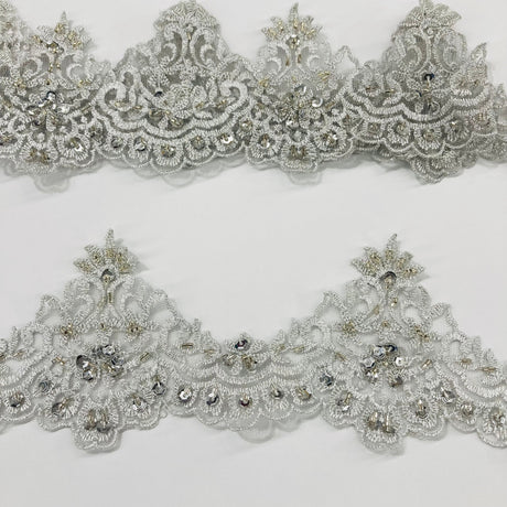 Beaded Lace Trimming Embroidered Mesh