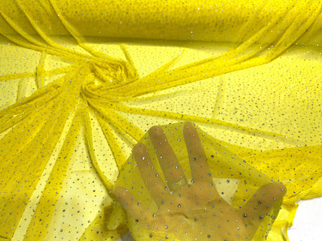Sheer All Over AB Rhinestones Stretch Power Mesh Fabric - Colorful Rhinestone Embellishment, 58IN WIDTH (1 Yard)