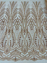 Heavy Beaded Damask Lace Polyester Fabric - Embroidered Beaded Mesh Lace, Double Scallop, 54" Width (1 Yard)