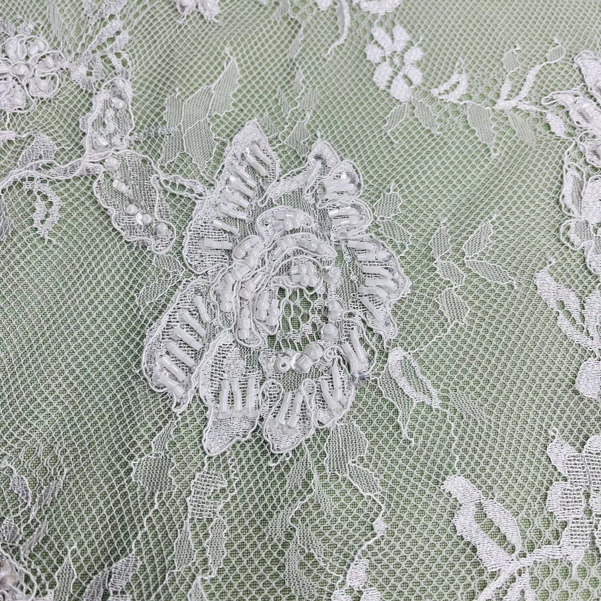 Beaded Chantilly Floral Lace White