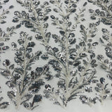 Beaded Sequined Lace Fabric on Polyester Net Mesh