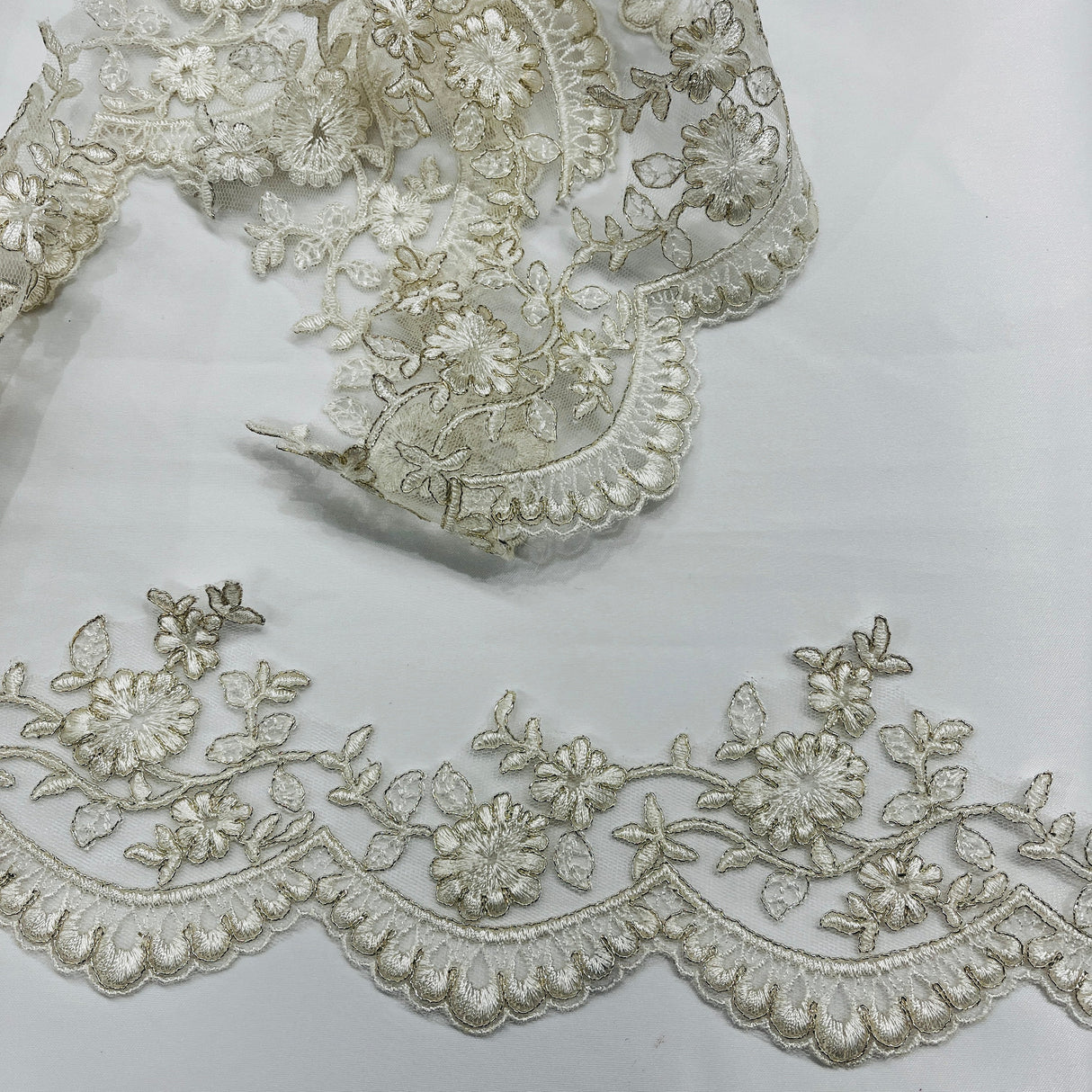 Corded Lace Trimming 3.75" Embroidered Mesh