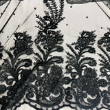 Beaded Corded Bridal Lace Black