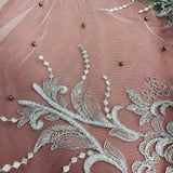 1 Yard Elegant Beaded & Corded Embroidered Bridal Lace on Polyester Mesh, Style 73013W-NB