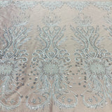 Beaded Lace Fabric on Polyester Net Mesh