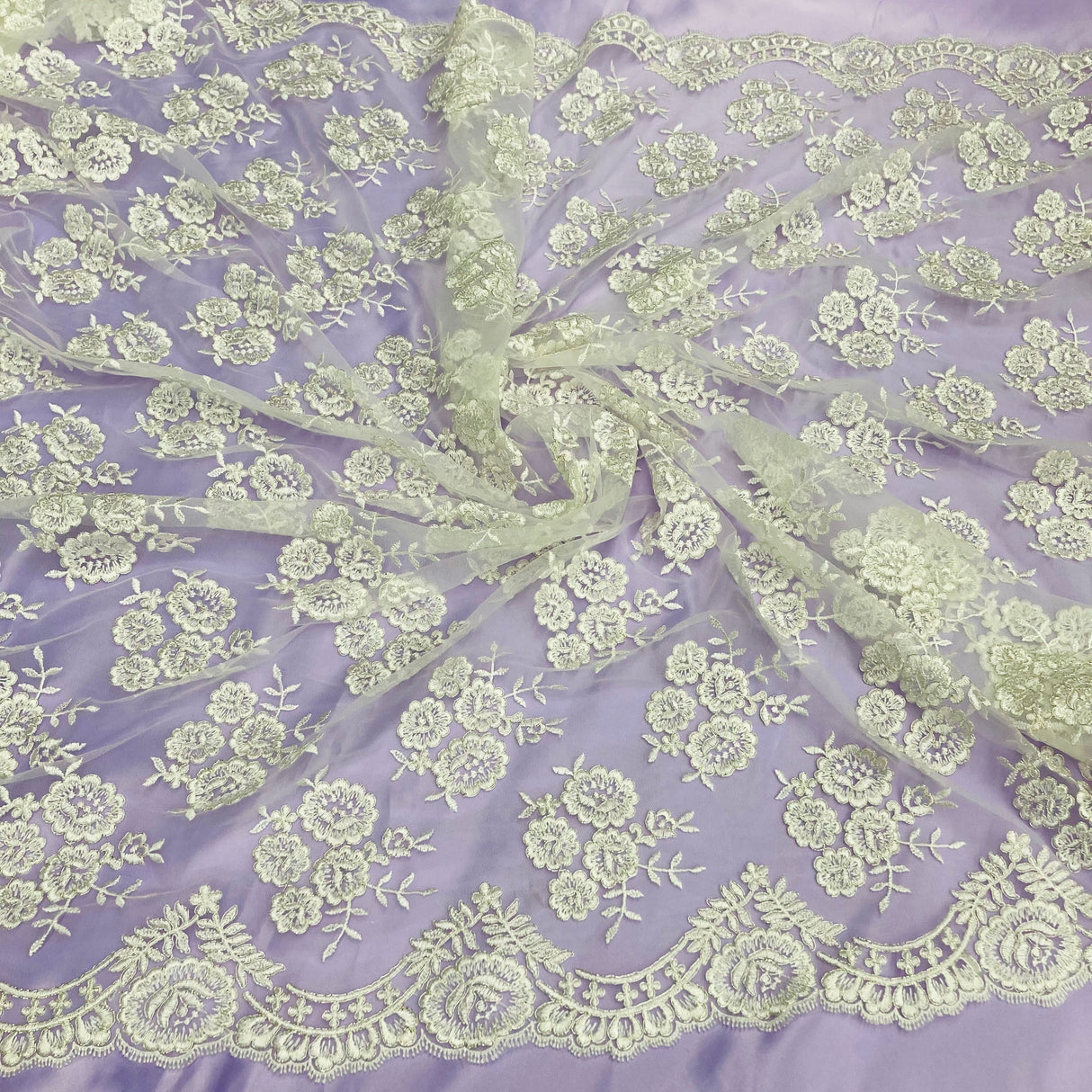 Corded Bridal Lace Fabric 50" Embroidered Polyester Net Mesh