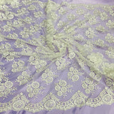 Corded Bridal Lace Fabric 50" Embroidered Polyester Net Mesh