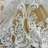 1 Yard Beaded Lace Fabric Embroidered on 100% Polyester Net Mesh – 50" Wide