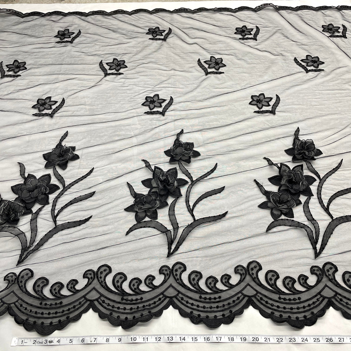 Beaded 3D Floral Lace Mesh